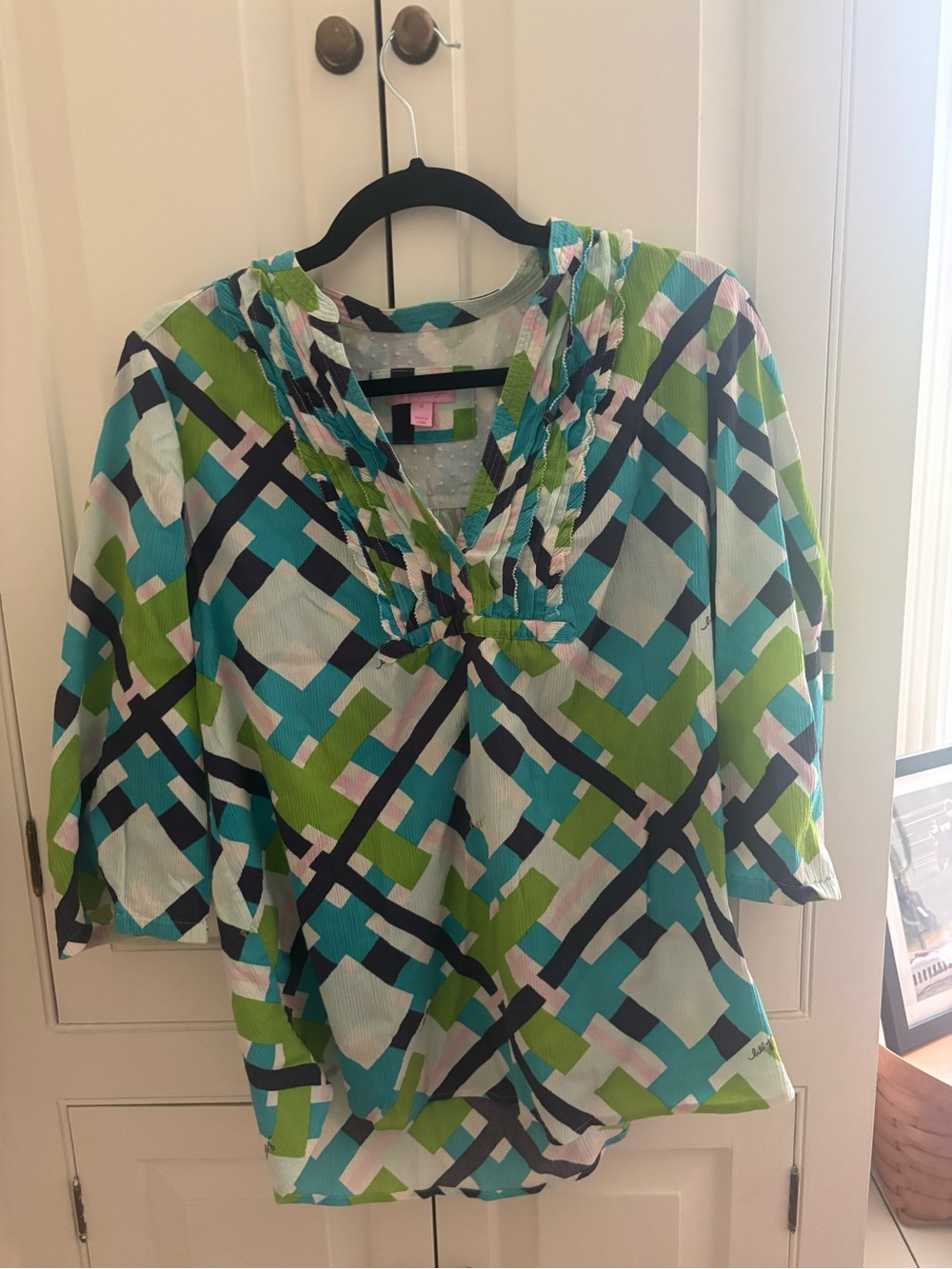 Lilly Pulitzer Blue, Green & Navy Geometric V-Neck Tunic